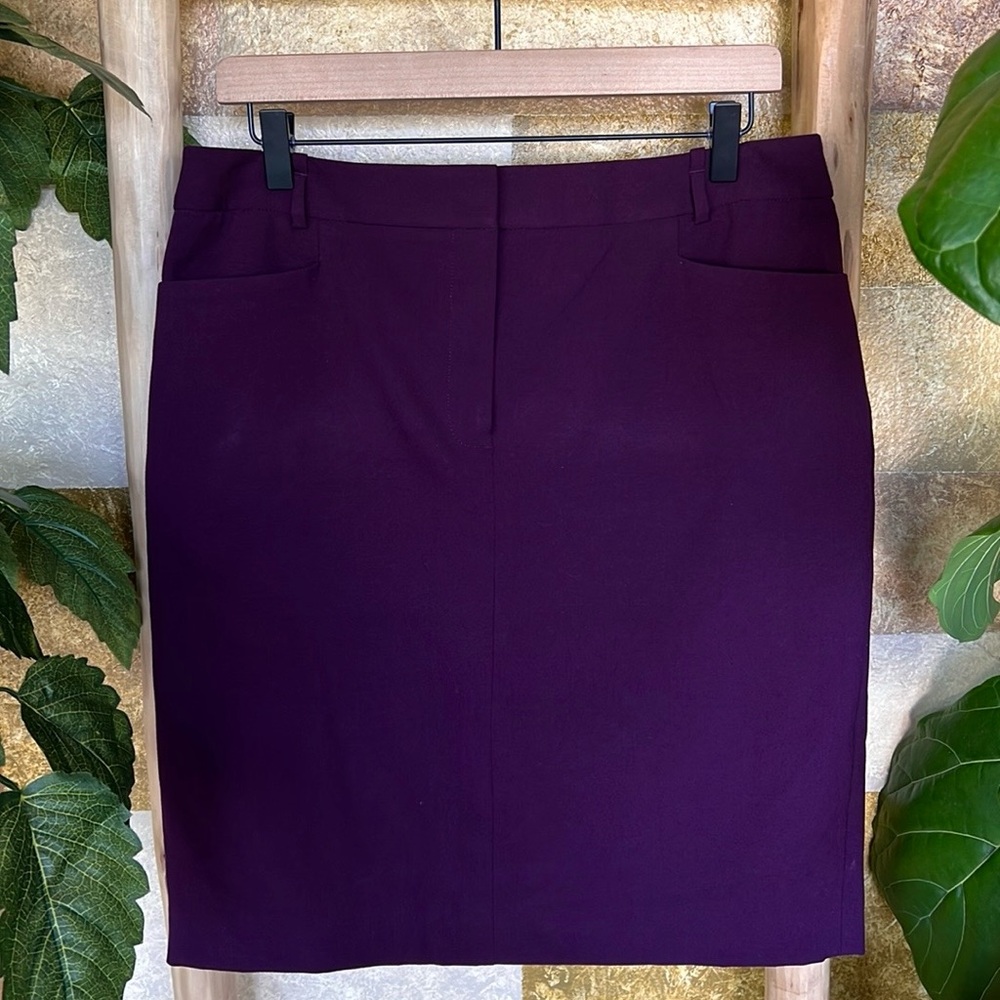 Calvin Klein Women’s Back Slit Pencil Zip-Up Purple Mini Lined Skirt, Size 12P
